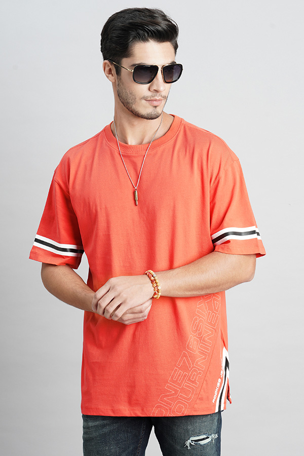 MANDARIN RED HALF SLEEVE OVERSIZED TEE (OVERSIZED TEE H/SLV SLIM)