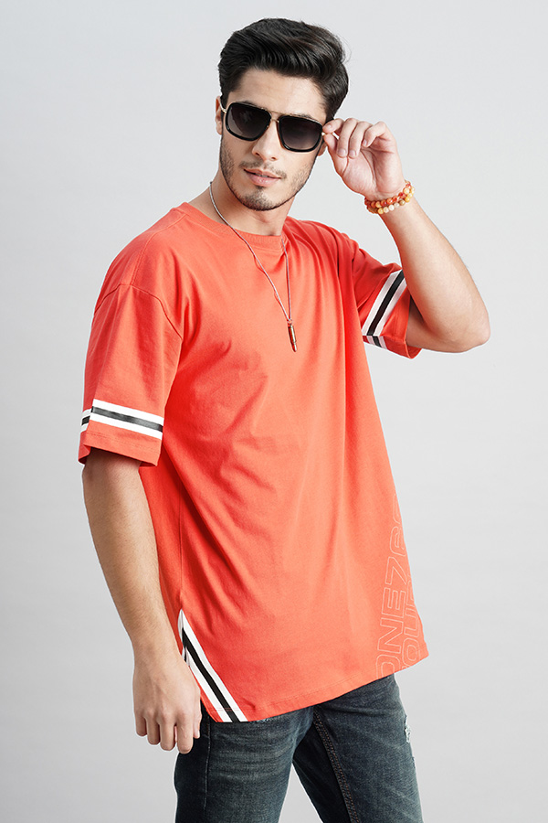 MANDARIN RED HALF SLEEVE OVERSIZED TEE (OVERSIZED TEE H/SLV SLIM)