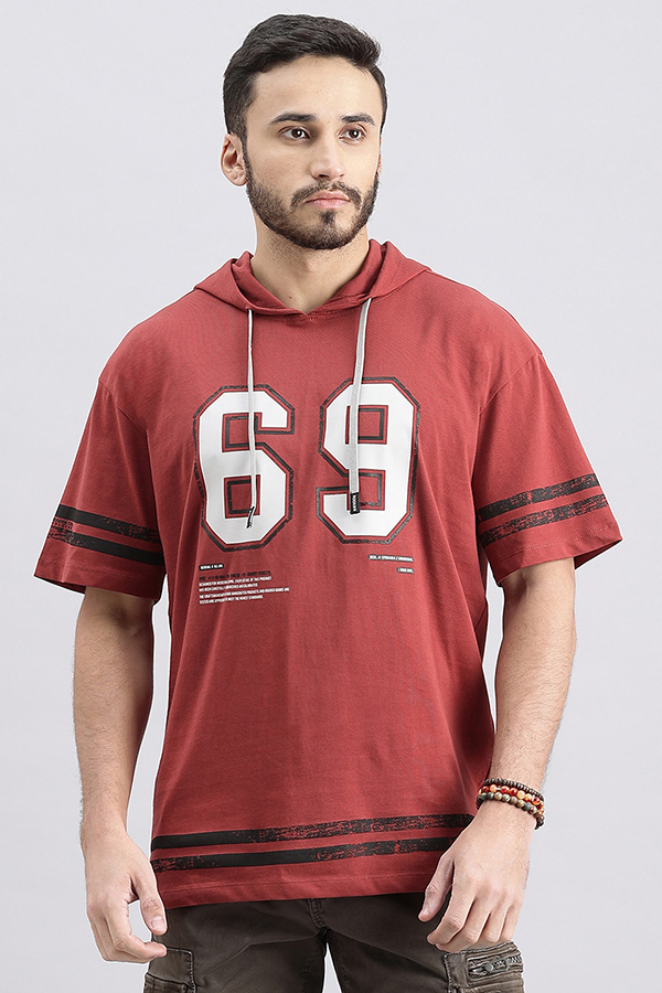 RED PEAR HALF SLEEVE OVERSIZED HOODIE TEE (OVERSIZED TEE H/SLV SLIM)