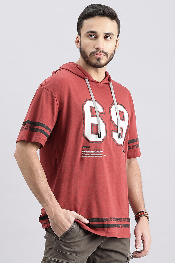 RED PEAR HALF SLEEVE OVERSIZED HOODIE TEE (OVERSIZED TEE H/SLV SLIM)