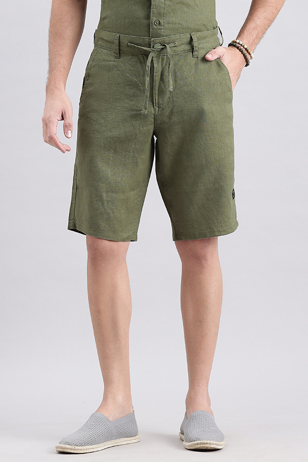 OLIVE LINEN SHORT (SLIM RELAXED FIT)