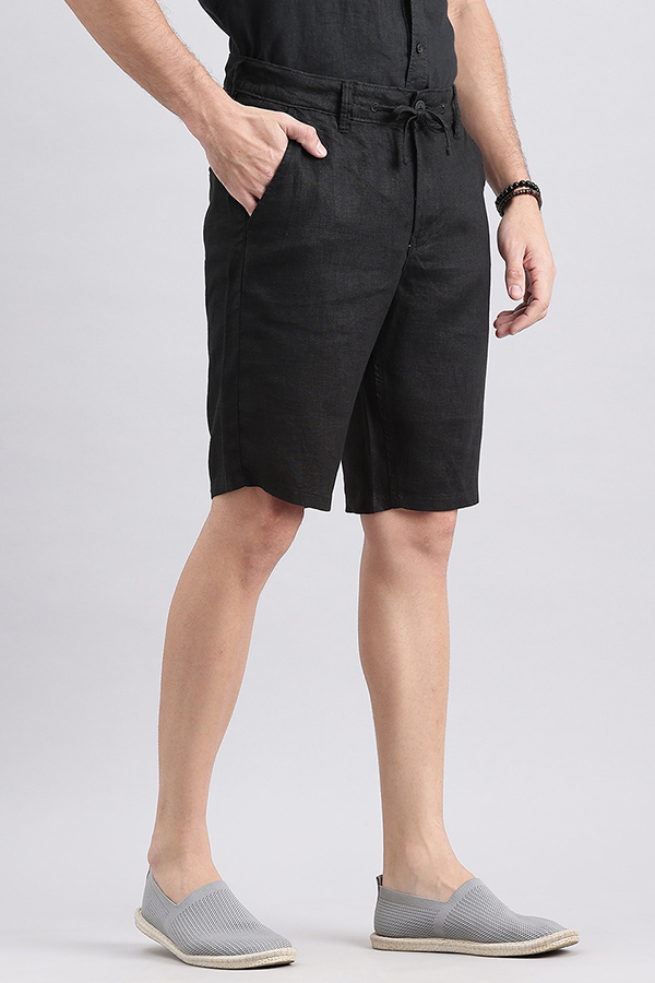 BLACK LINEN SHORT (SLIM RELAXED FIT)