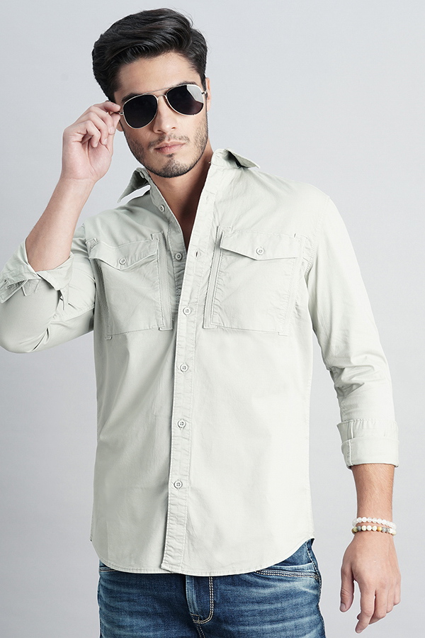 SMOKE GREEN FULL SLEEVE SOLID SHIRT (LEO F/SLV FIT)