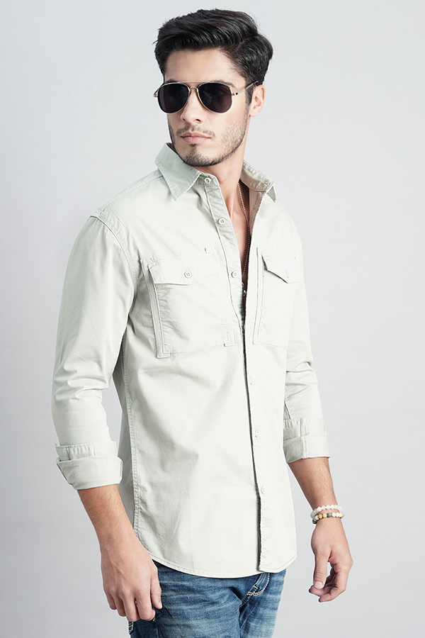 SMOKE GREEN FULL SLEEVE SOLID SHIRT (LEO F/SLV FIT)