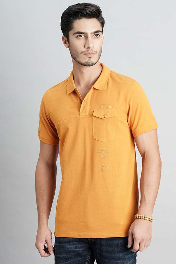 MUSTARD HALF SLEEVE PIOUE POLO TEE (POLO NECK H/SLV SLIM)