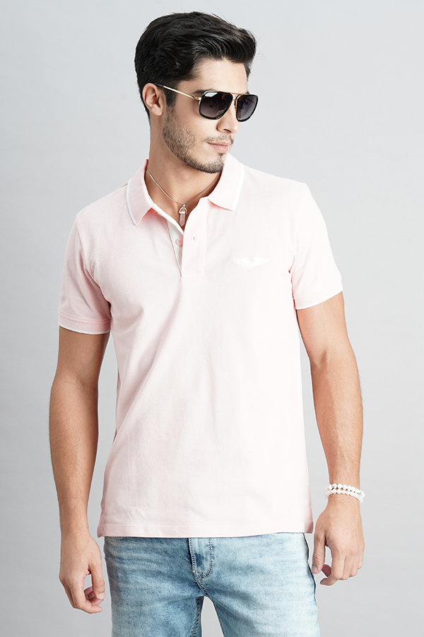 BABY PINK HALF SLEEVE PIOUE POLO TEE (POLO NECK H/SLV SLIM)