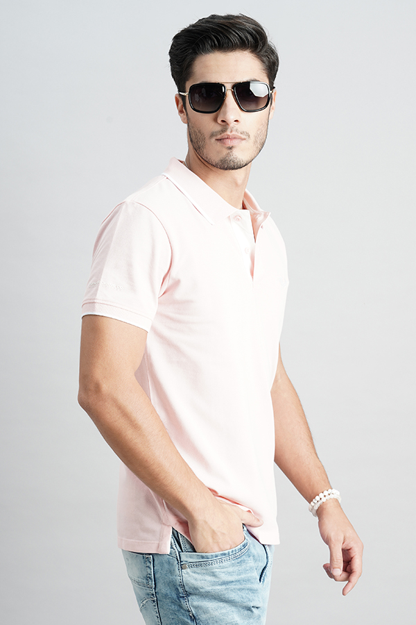 BABY PINK HALF SLEEVE PIOUE POLO TEE (POLO NECK H/SLV SLIM)